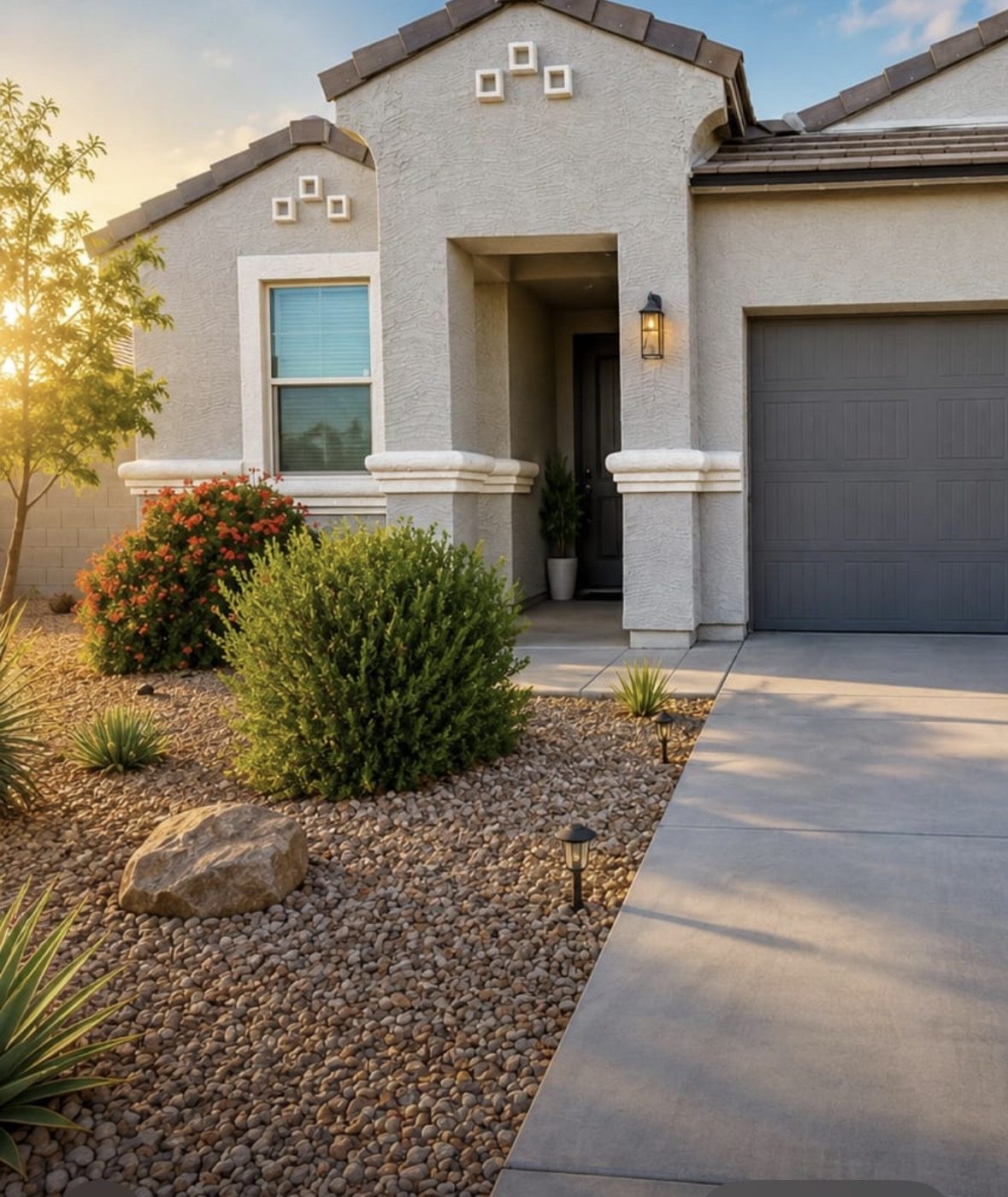 The front of the cozy desert home in Casa Grande, Arizona